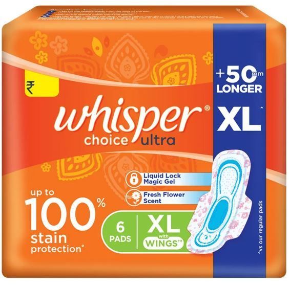 Whisper Choice Ultra Sanitary Pads - XL Wings, 6pcs