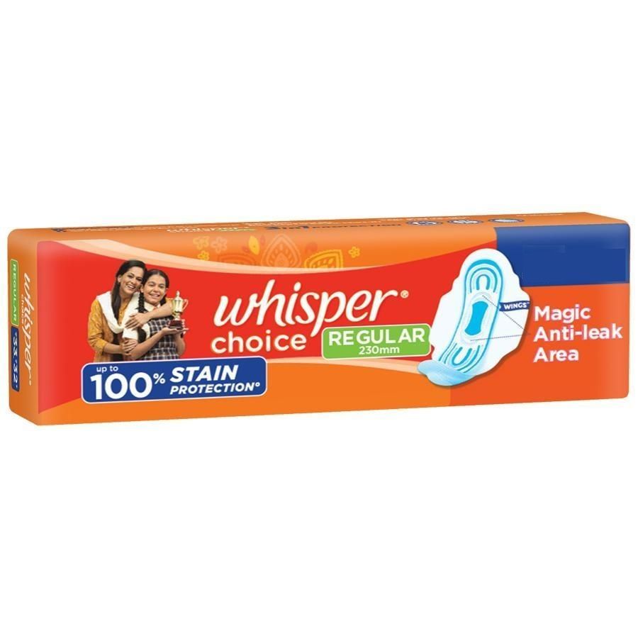 Whisper Choice Sanitary Pads - Regular, 6pcs