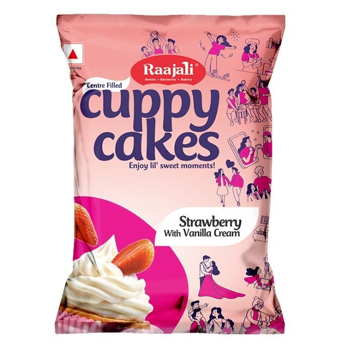 Raajali Center Filled Cuppy Cakes - Strawberry With Vanilla Cream, 30g